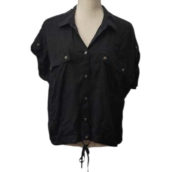 Time and Tru Black Casual Button Down Shirt with Relaxed Fit - Picture 1 of 4
